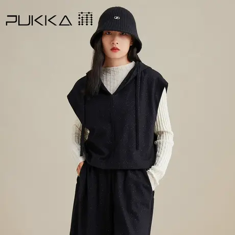 蒲PUKKA 日系风马甲女宽松套头连帽小卫衣外套无袖商场同款图片