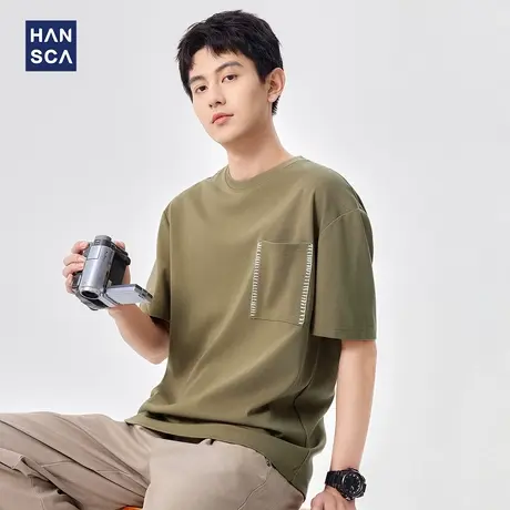 hansca 高端轻奢桑蚕丝凉感短袖t恤男款2025夏季冰丝透气针织上衣商品大图