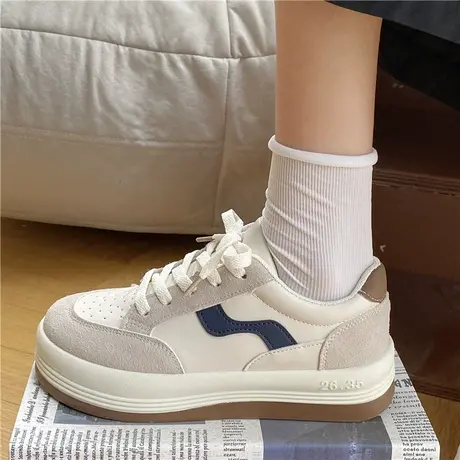 复古皮面小白鞋女2023春夏季新款百搭ins潮学生港风休闲板鞋ins潮商品大图