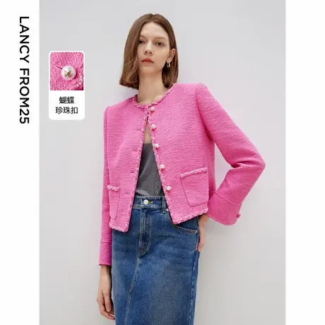 朗姿高级感小香风上衣外套2025年春季新款设计感圆领正肩短外套女图片