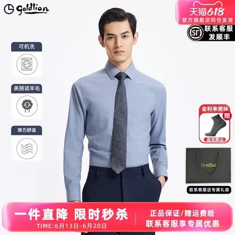 【可机洗羊毛】金利来春季新款正装衬衫格子商务通勤长袖衬衣男图片