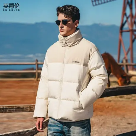 英爵伦 大朵白鸭绒男士加厚羽绒服 冬装美式休闲撞色拼接保暖外套商品大图