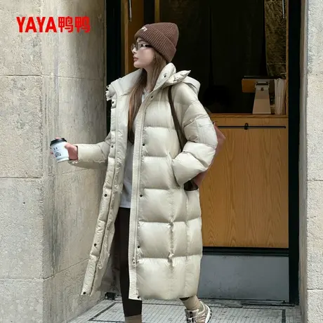鸭鸭YAYA长款羽绒服女冬季过膝加厚韩版大被子90鸭绒气质宽松外套图片