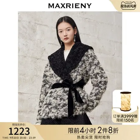 MAXRIENY复古翻领羽绒棉外套女冬款毛呢上衣减龄商品大图