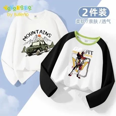 班尼路童装YYB系列男童长袖2025新款秋季纯棉透气儿童休闲圆领t恤商品大图