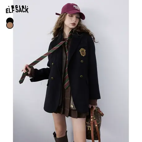 妖精的口袋双面呢西装毛呢外套女2023冬季新款复古学院风气质大衣图片