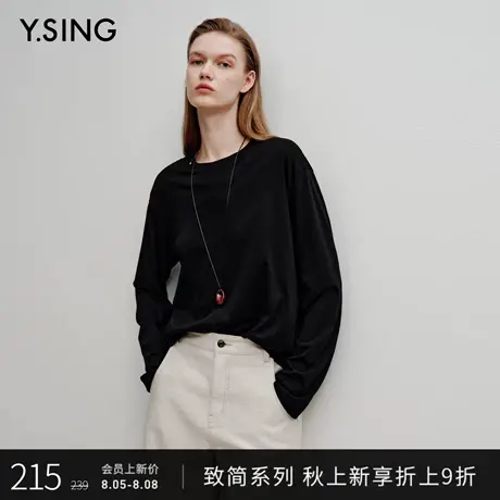 【Y.SING致简】衣香丽影100%棉慵懒风T恤女2025秋装新款休闲上衣商品大图