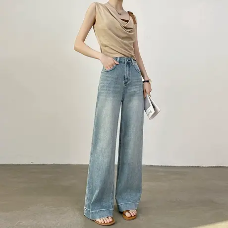 阔腿牛仔裤女2025春秋新款高腰宽松显瘦美式复古水洗拖地直筒裤子商品大图