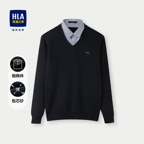 HLA/海澜之家包芯纱保暖针织衫秋款双领设计时尚修身印花毛衣男士商品大图