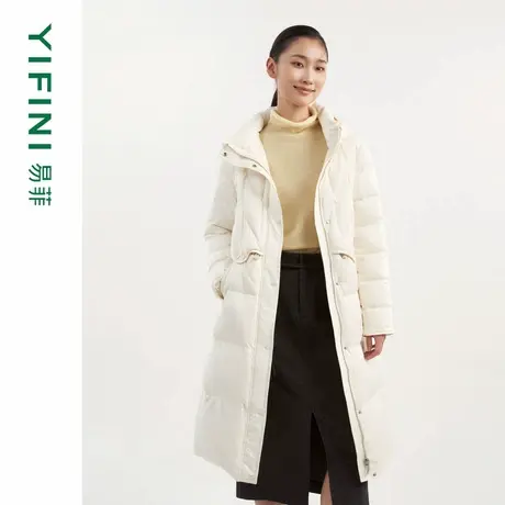 [专柜同款]Yifini/易菲加厚保暖白鹅绒连帽宽松气质长款羽绒服女商品大图