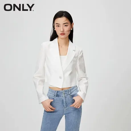 ONLY2023夏季新款时尚莱赛尔通勤纯色直筒短款丝光暗纹西服外套女商品大图