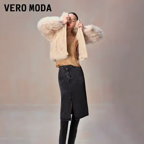 Vero Moda奥莱半身裙女春秋新款高腰龙纹直筒开衩牛仔中长裙流行图片