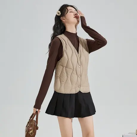 唐狮2024冬装新款女士轻薄羽绒服背心V领净色短款冬季短款洋气图片