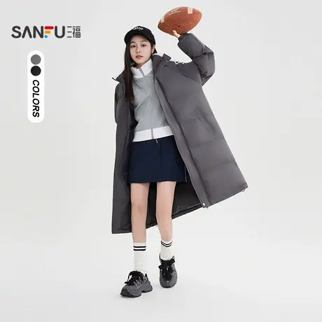 #三福棉衣2025冬季时尚拼接立领织带袖子长款外套女装507478图片