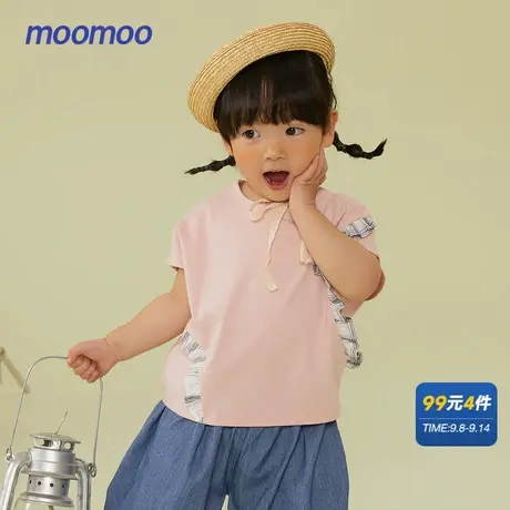 美特斯邦威童装女婴童T恤夏宝宝舒适纯棉拼接格子上衣商品大图