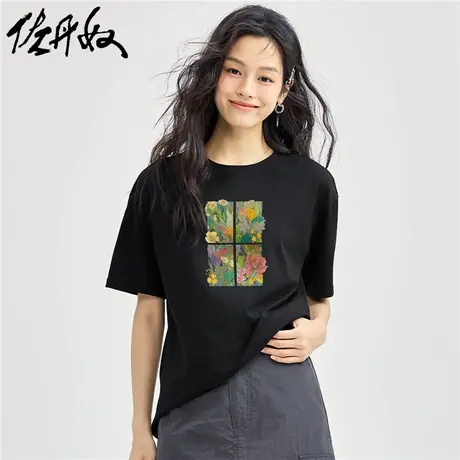 佐丹奴T恤女装印花纯棉圆领短袖T恤 99394297图片