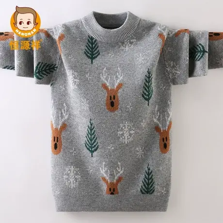 恒源祥中大童秋冬羊毛衫高领男童针织衫儿童加厚打底保暖圣诞毛衣商品大图