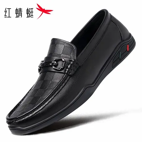 红蜻蜓男鞋开车鞋子男士休闲懒人豆豆鞋一脚蹬皮鞋男软皮软底真皮商品大图