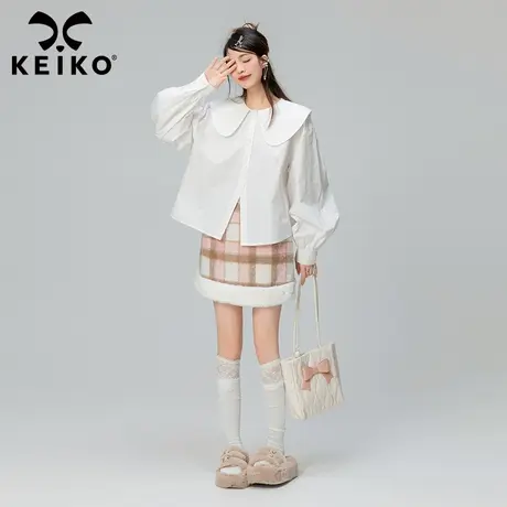 KEIKO 日系兔耳朵白色衬衫2023秋冬软妹风穿搭别致漂亮泡泡袖上衣商品大图