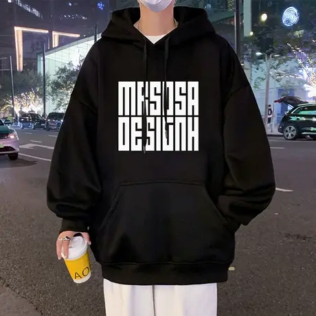 发泡印花新款纯棉连帽卫衣男秋冬季套头宽松休闲外套潮流运动上衣图片