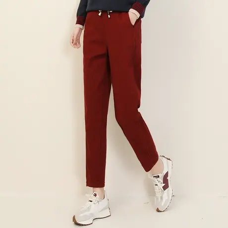 新品8.5折】松紧高腰加绒工装休闲裤女西装哈伦长裤子厚图片