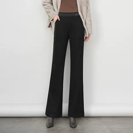 秋冬羊毛呢微喇裤女2023新款高腰通勤显瘦直筒喇叭长裤厚款休闲裤商品大图