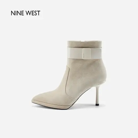 Nine West/玖熙反绒扣带职业短靴秋冬新款尖头细跟气质瘦瘦靴女图片