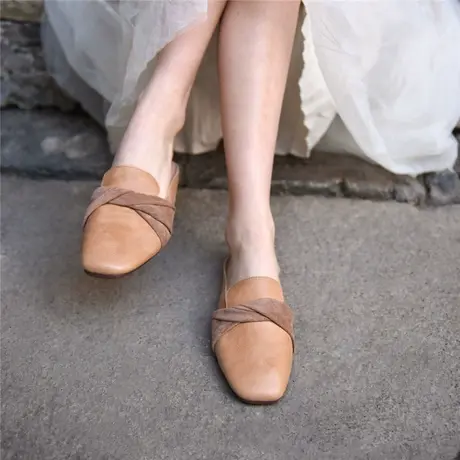 Artmu阿木原创方头拖鞋女外穿包头半拖鞋女2023新款平底皮拖商品大图