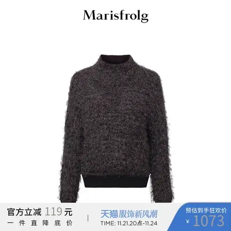玛丝菲尔2022年春季新款深褐色半高领毛针织衫毛衣女保暖秋冬图片