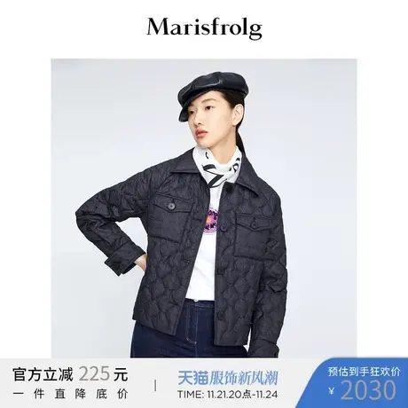 【小香风外套羽绒服】玛丝菲尔冬季新款黑色短款翻领轻薄夹克羽绒商品大图