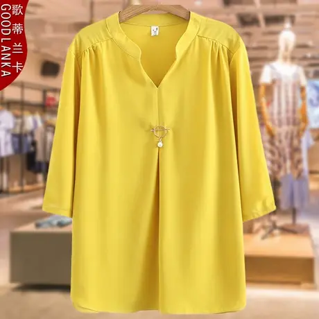 母亲节礼物妈妈装七分袖薄款衣服洋气时尚小衫加肥加大码女雪纺衫商品大图