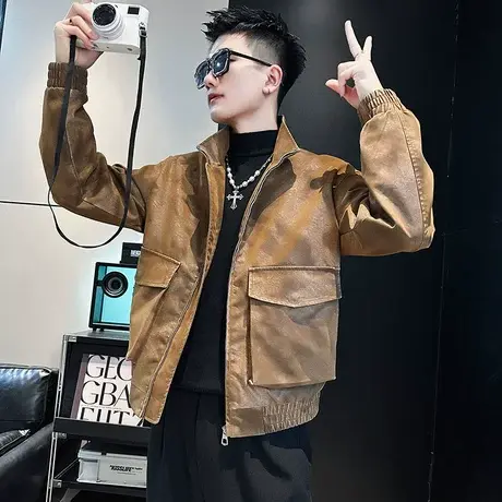 复古做旧款皮衣外套秋季潮牌高级感个性短款潮流INS夹克机车上衣图片