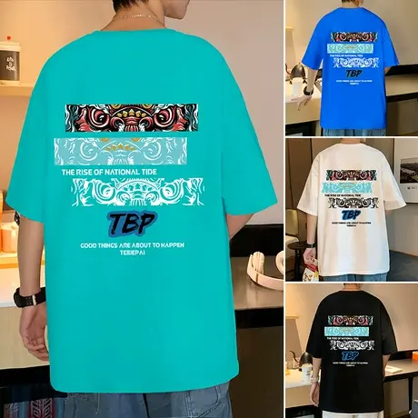 国潮醒狮短袖T恤男ins潮牌港风宽松夏季设计感小众情侣纯棉体恤薄商品大图