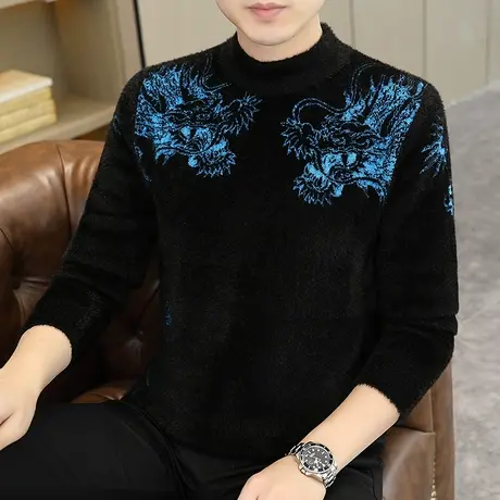 中国风秋冬季毛衣针织衫男士潮牌百搭2023新款水貂绒毛线衣打底衫商品大图