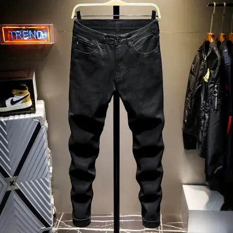春夏季款黑色长裤子男士牛仔裤男宽松直筒潮牌弹力2021百搭新款商品大图