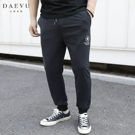 夏新款黑色薄料大号弹力潮胖子束脚加肥加大码男士休闲针织运动裤商品大图