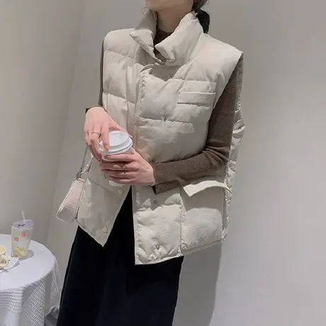 羽绒棉马甲女短款加厚立领收腰2023秋冬季马夹背心女时尚外搭外套图片