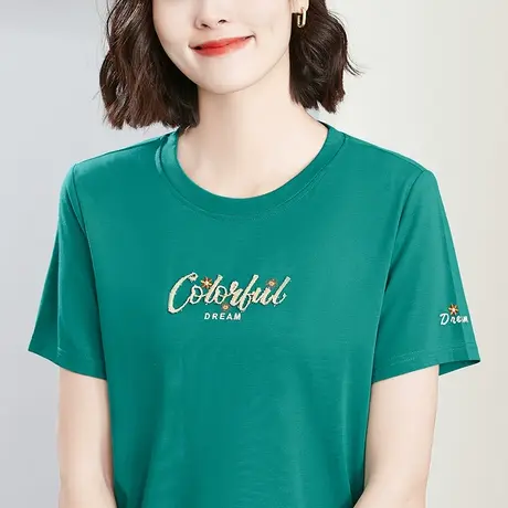 中年妈妈夏装冰丝棉短袖t恤衫2023新款显瘦藏肉40岁气质50上衣女商品大图