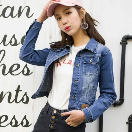 牛仔外套女短款修身韩版新款显瘦学生长袖春秋牛仔服上衣大码弹力商品大图