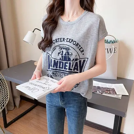 短袖t恤女2023新款夏季女装宽松半袖上衣设计感小众夏装体恤洋气图片