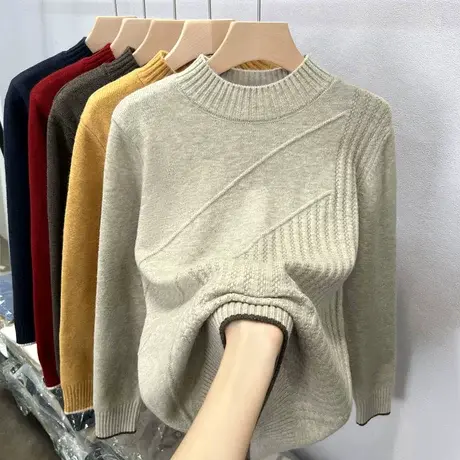 2023年秋冬新款半高领毛衣女套头加厚洋气针织衫女长袖打底毛衣女图片
