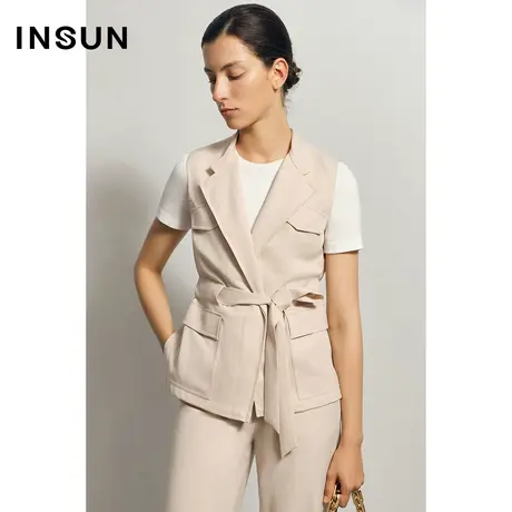 恩裳夏季杏色轻西装领马甲背心图片