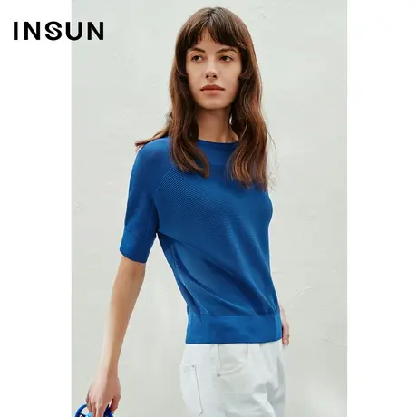 INSUN恩裳线上专选夏季冰丝天麻丝混纺金葱小蝙蝠针织衫商品大图