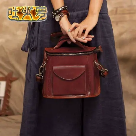 吐火罗女包2020头层牛皮复古女包简约手提单肩包文艺小方包图片