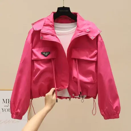 美式复古设计感小众2025新款爆款高级感玫红色短款风衣外套女春秋商品大图