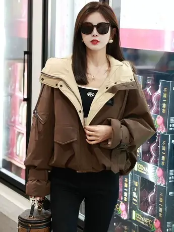 羽绒服外套女2023冬季新款户外派克服时尚港风休闲简约短款羽绒服图片