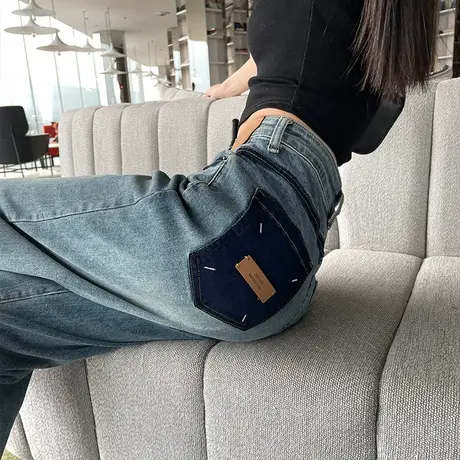 哈伦牛仔裤女春秋2023新款高腰显瘦宽松直筒小个子复古做旧老爹裤商品大图