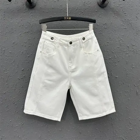 韩版夏天白色牛仔裤五分裤女2023新款休闲高腰宽松显瘦直筒裤子潮商品大图