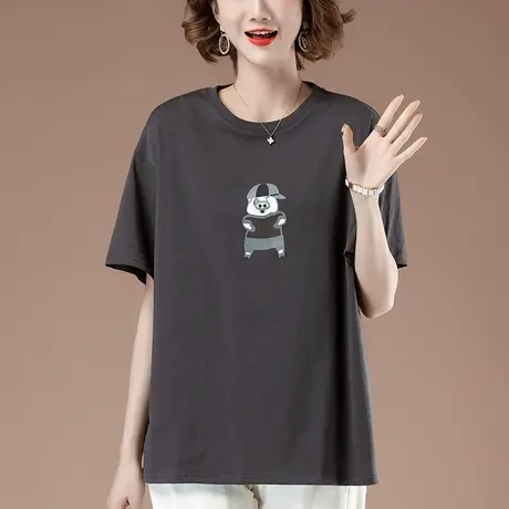 短袖t恤女夏季加肥加大码女装宽松中年妈妈纯棉卡通印花显瘦体恤图片