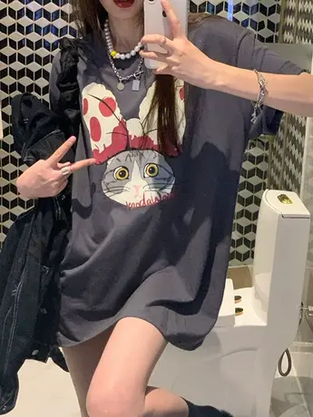 闺蜜装减龄t恤短袖女2023夏季新款oversize大码宽松显瘦ins潮上衣图片